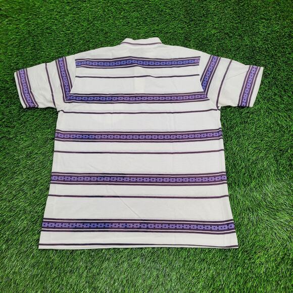 Vintage 90s Penguin Club Stripes Polo Shirt L/XL 23x29 White Purple - Picture 2 of 10